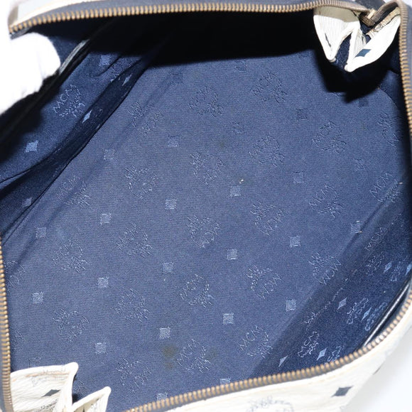 MCM Logogram Vicetos Boston Bag PVC Leather White Gold Auth hk3189