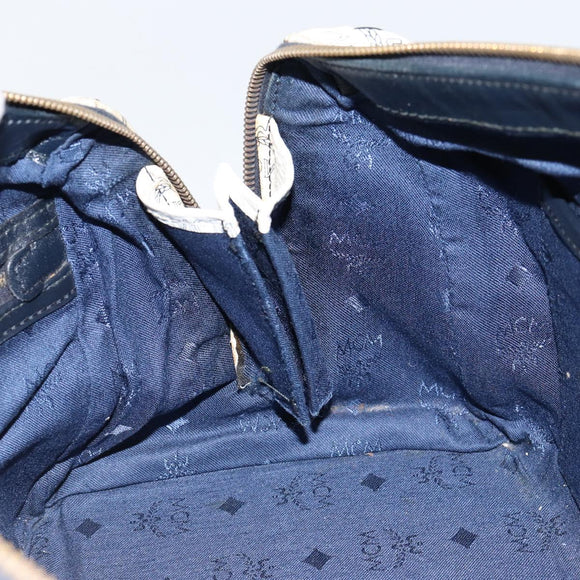 MCM Logogram Vicetos Boston Bag PVC Leather White Gold Auth hk3189