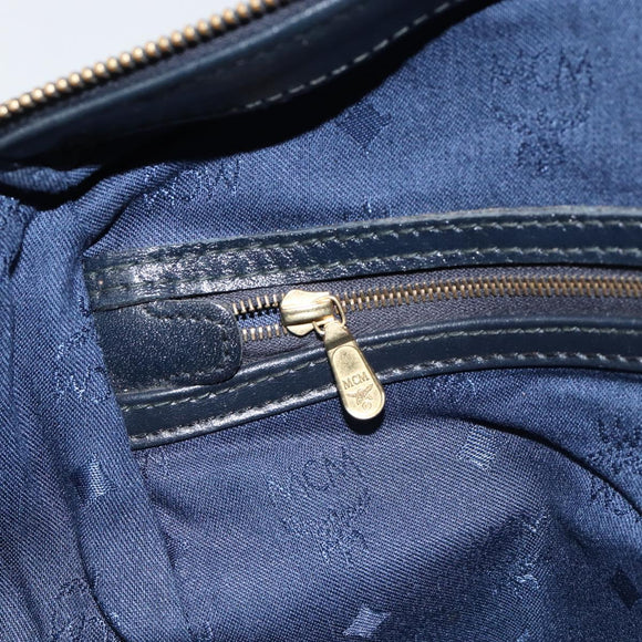 MCM Logogram Vicetos Boston Bag PVC Leather White Gold Auth hk3189