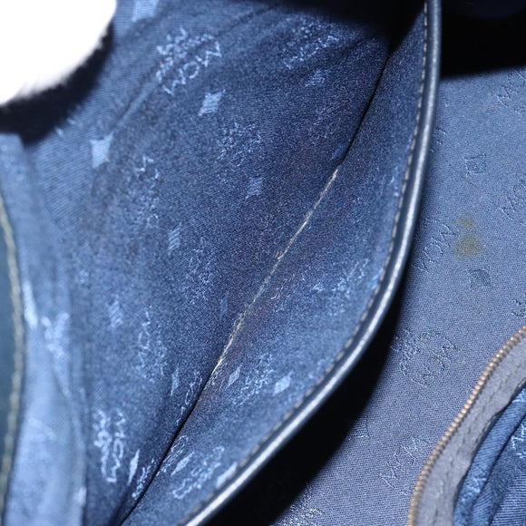 MCM Logogram Vicetos Boston Bag PVC Leather White Gold Auth hk3189