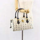 MCM Logogram Vicetos Boston Bag PVC Leather White Gold Auth hk3189-23