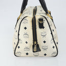 MCM Logogram Vicetos Boston Bag PVC Leather White Gold Auth hk3189-3