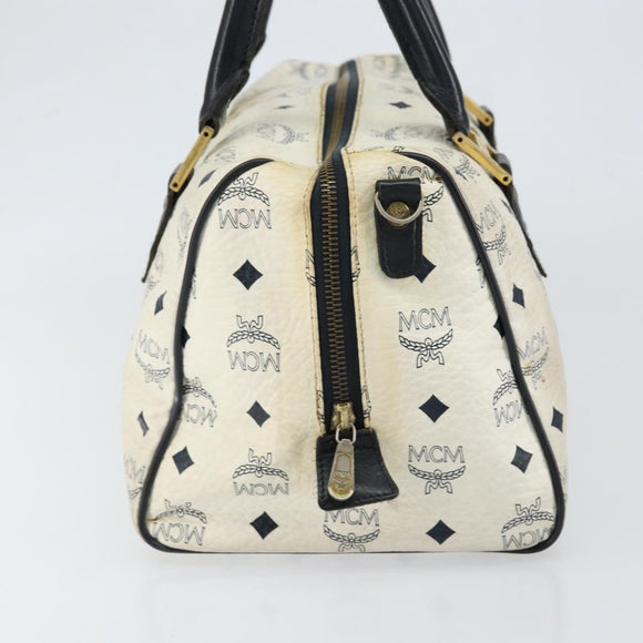 MCM Logogram Vicetos Boston Bag PVC Leather White Gold Auth hk3189