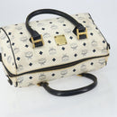 MCM Logogram Vicetos Boston Bag PVC Leather White Gold Auth hk3189-6