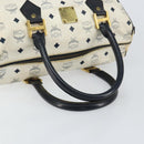 MCM Logogram Vicetos Boston Bag PVC Leather White Gold Auth hk3189-7