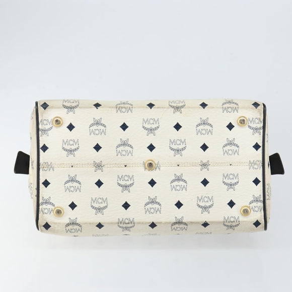 MCM Logogram Vicetos Boston Bag PVC Leather White Gold Auth hk3189