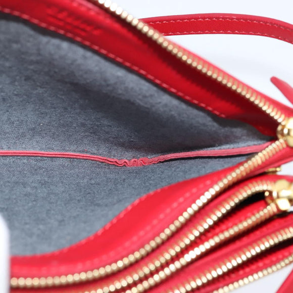 CELINE Trio Small Shoulder Bag Leather Red Gold Auth hk3190