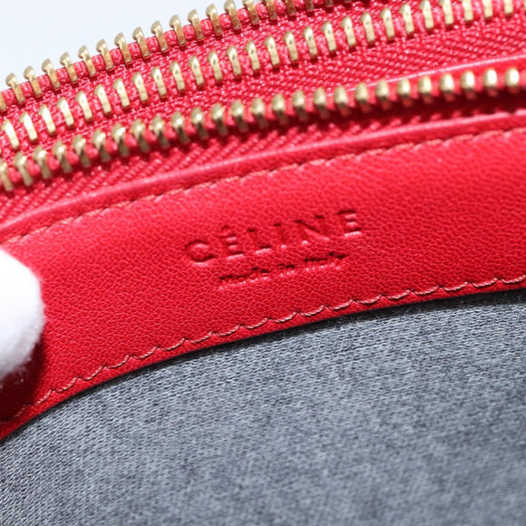 CELINE Trio Small Shoulder Bag Leather Red Gold Auth hk3190