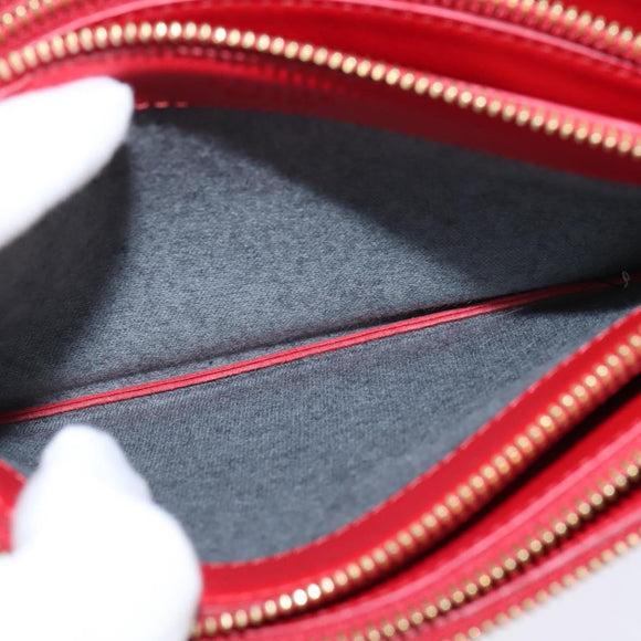 CELINE Trio Small Shoulder Bag Leather Red Gold Auth hk3190