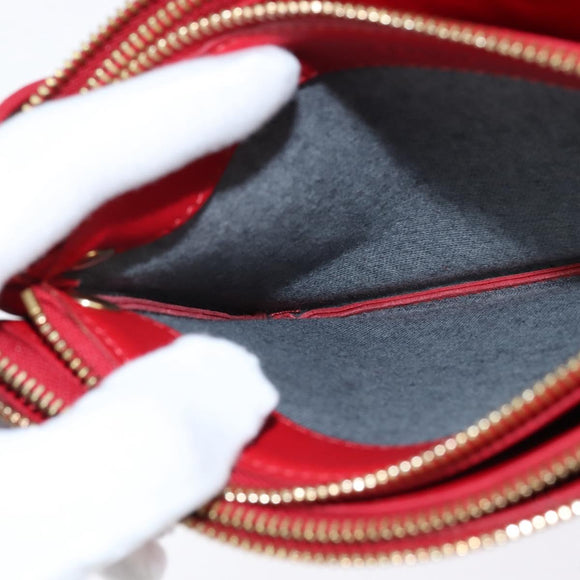 CELINE Trio Small Shoulder Bag Leather Red Gold Auth hk3190