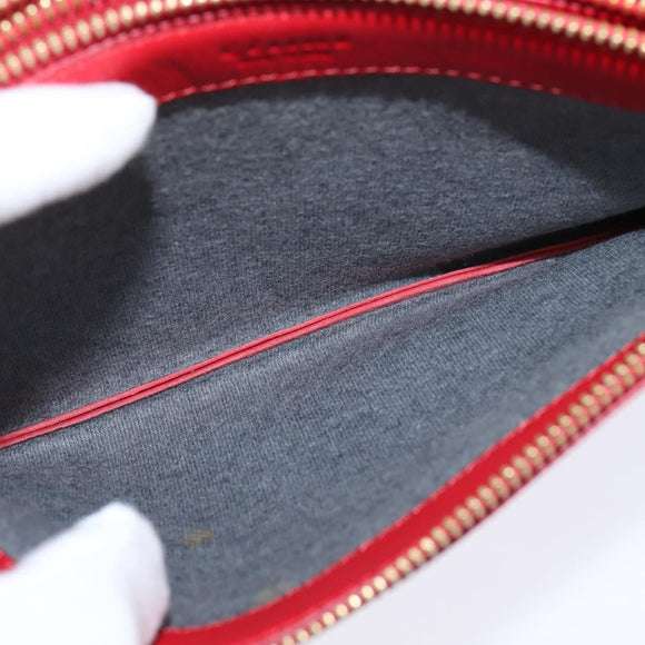 CELINE Trio Small Shoulder Bag Leather Red Gold Auth hk3190