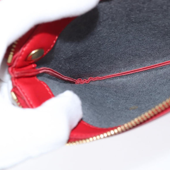 CELINE Trio Small Shoulder Bag Leather Red Gold Auth hk3190