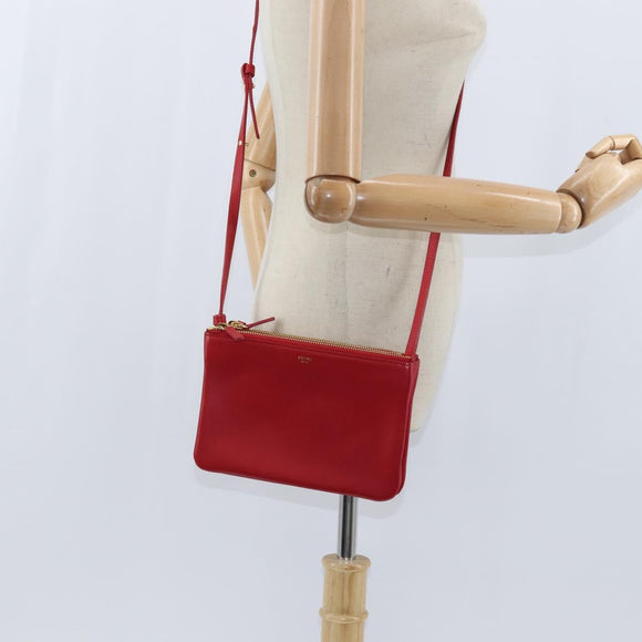 CELINE Trio Small Shoulder Bag Leather Red Gold Auth hk3190