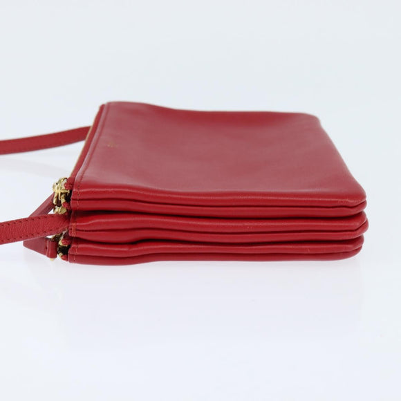 CELINE Trio Small Shoulder Bag Leather Red Gold Auth hk3190