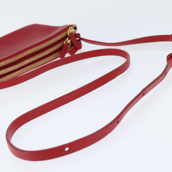 CELINE Trio Small Shoulder Bag Leather Red Gold Auth hk3190