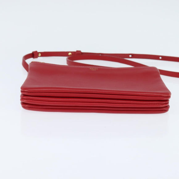 CELINE Trio Small Shoulder Bag Leather Red Gold Auth hk3190