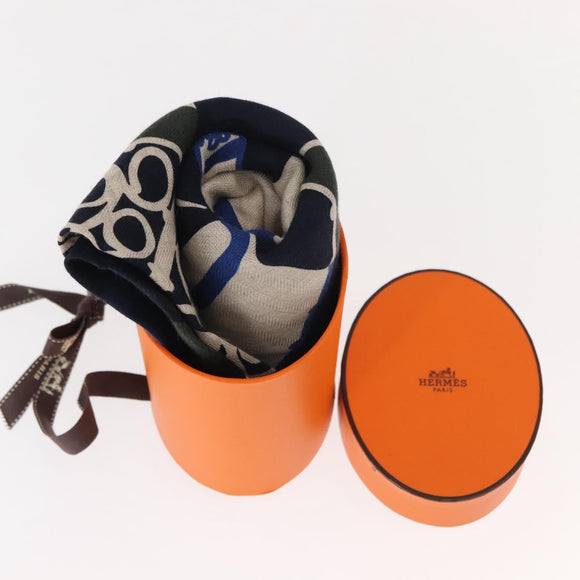 HERMES Stole Rhombus Lozenges ""ZOUAVES AT DRAGON"" Cashmere Blue Auth hk3195