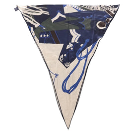 HERMES Stole Rhombus Lozenges ""ZOUAVES AT DRAGON"" Cashmere Blue Auth hk3195 - 0