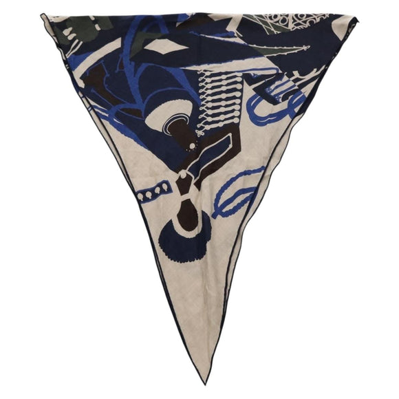 HERMES Stole Rhombus Lozenges ""ZOUAVES AT DRAGON"" Cashmere Blue Auth hk3195