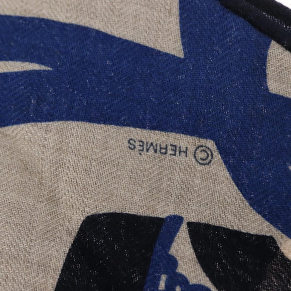 HERMES Stole Rhombus Lozenges ""ZOUAVES AT DRAGON"" Cashmere Blue Auth hk3195