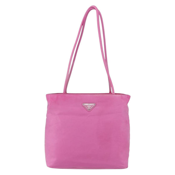 PRADA Tote Bag Nylon Pink Silver Auth hk3199