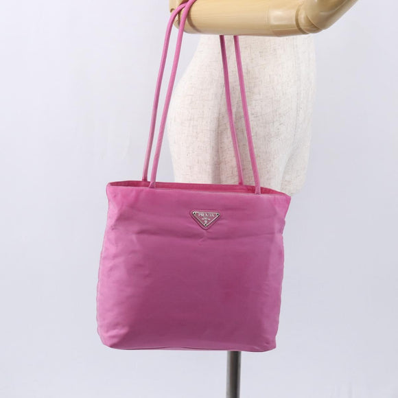 PRADA Tote Bag Nylon Pink Silver Auth hk3199