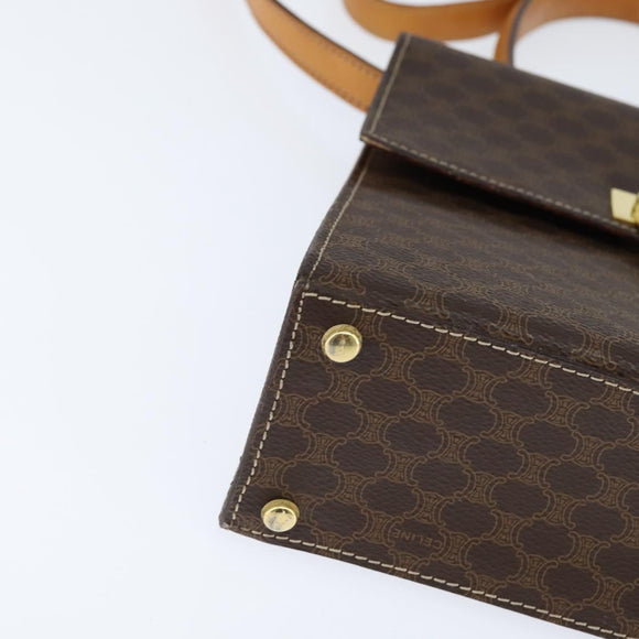 CELINE Macadam Canvas Hand Bag PVC Leather 2way Brown Gold Auth hk3227