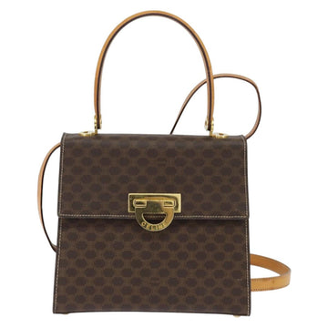 CELINE Macadam Canvas Hand Bag PVC Leather 2way Brown Gold Auth hk3227 - 0