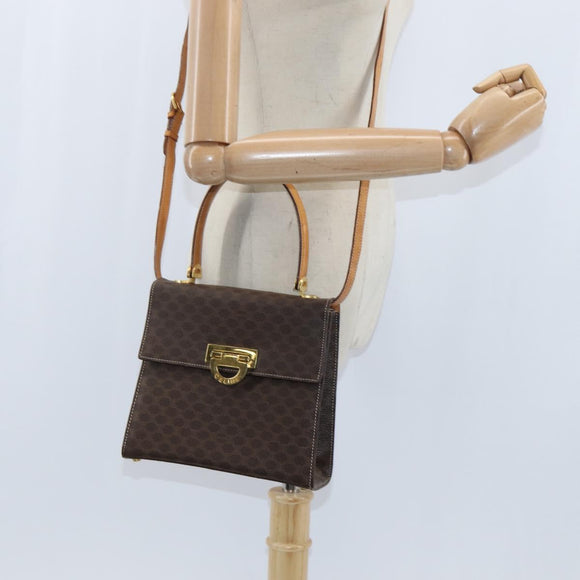 CELINE Macadam Canvas Hand Bag PVC Leather 2way Brown Gold Auth hk3227
