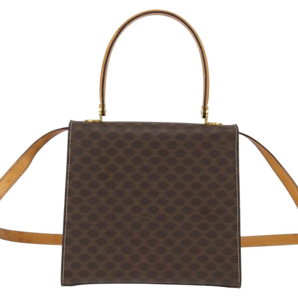 CELINE Macadam Canvas Hand Bag PVC Leather 2way Brown Gold Auth hk3227