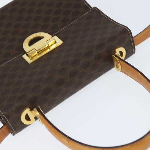 CELINE Macadam Canvas Hand Bag PVC Leather 2way Brown Gold Auth hk3227