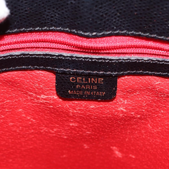 CELINE Hand Bag Leather Black Gold Auth hk3228