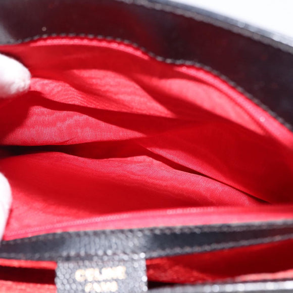 CELINE Hand Bag Leather Black Gold Auth hk3228