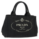 PRADA Canapa PM Hand Bag Canvas Black Gold Auth hk3229-1