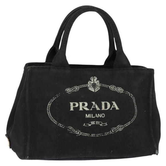 PRADA Canapa PM Hand Bag Canvas Black Gold Auth hk3229