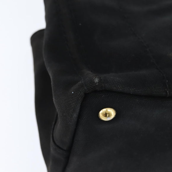 PRADA Canapa PM Hand Bag Canvas Black Gold Auth hk3229