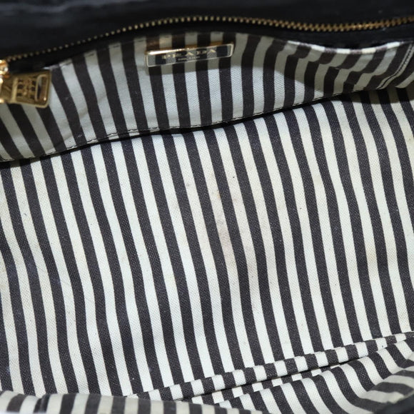 PRADA Canapa PM Hand Bag Canvas Black Gold Auth hk3229