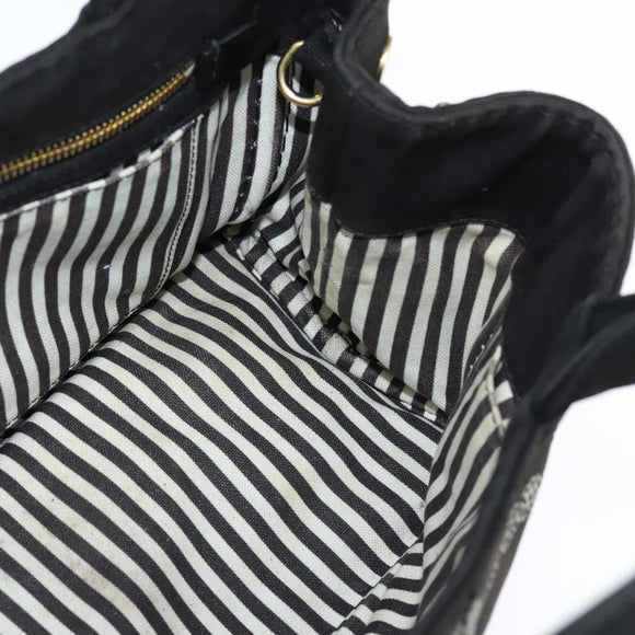 PRADA Canapa PM Hand Bag Canvas Black Gold Auth hk3229