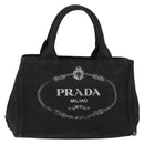 PRADA Canapa PM Hand Bag Canvas Black Gold Auth hk3229-13