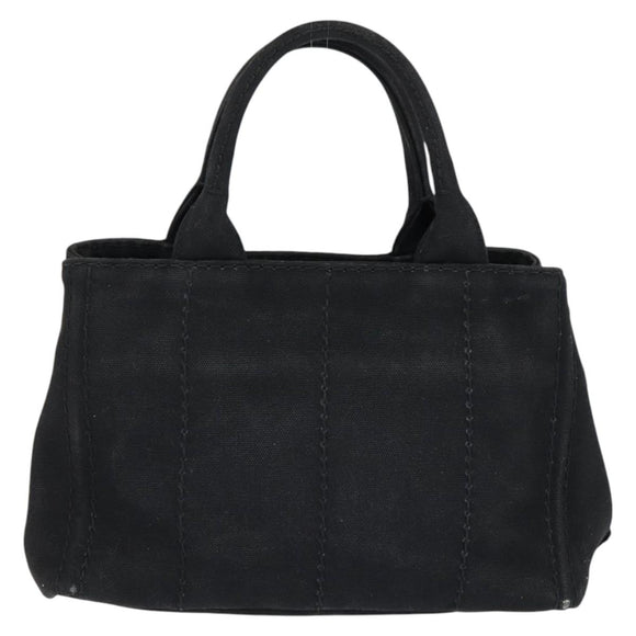 PRADA Canapa PM Hand Bag Canvas Black Gold Auth hk3229
