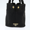 PRADA Canapa PM Hand Bag Canvas Black Gold Auth hk3229-3