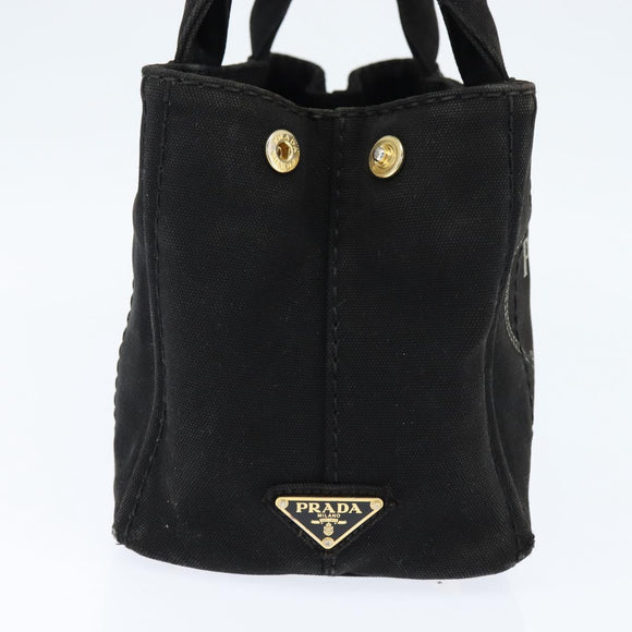PRADA Canapa PM Hand Bag Canvas Black Gold Auth hk3229