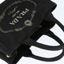 PRADA Canapa PM Hand Bag Canvas Black Gold Auth hk3229-6