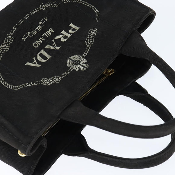 PRADA Canapa PM Hand Bag Canvas Black Gold Auth hk3229