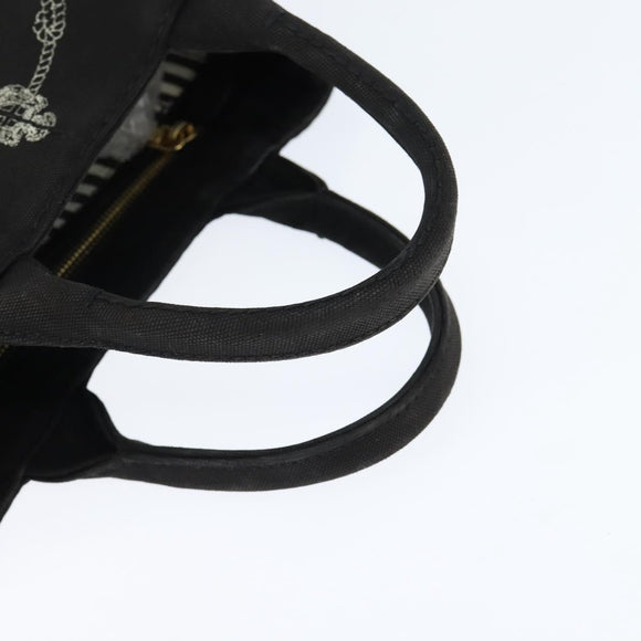 PRADA Canapa PM Hand Bag Canvas Black Gold Auth hk3229