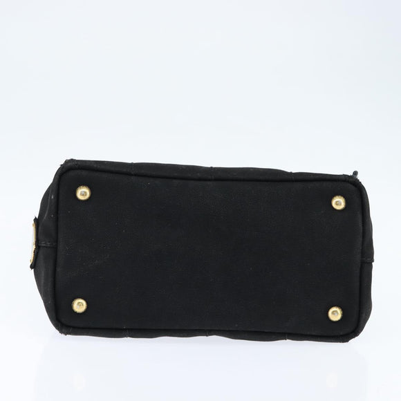 PRADA Canapa PM Hand Bag Canvas Black Gold Auth hk3229