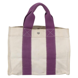 HERMES Bora Bora PM Tote Bag Canvas White Purple Silver Auth hk3231 - 0