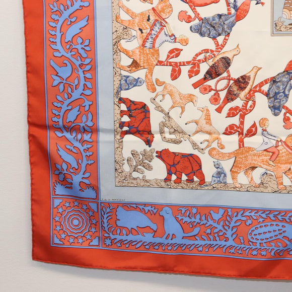 HERMES Carre 90 Scarf ""PELAGES ET CAMOUFLAGE Stain"" Silk Black Auth hk3233