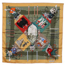 HERMES Carre 90 Scarf ""LE CARNAVAL DE VENICE"" Silk Khaki Auth hk3250-1