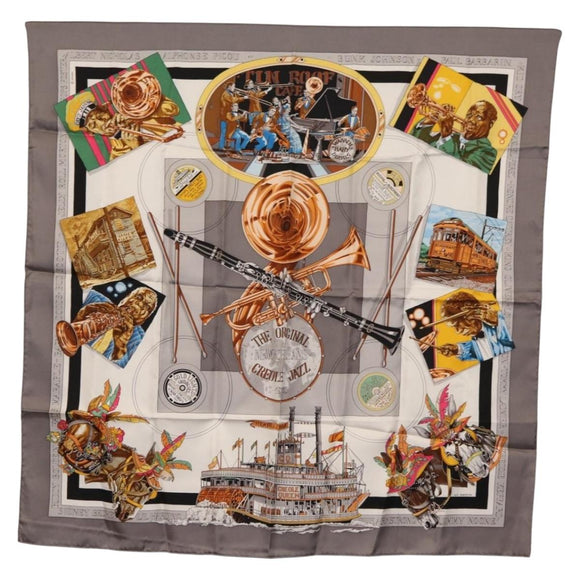 HERMES Carre 90 Scarf ""NEW ORLEANS THE ORIGINAL CREOLE JAZZ "" Silk Auth hk3251